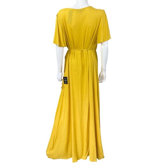 Lulus Women’s Wrap Maxi Dress XL Yellow Short Sleeve Lightweight Rayon - Picture 2 of 5